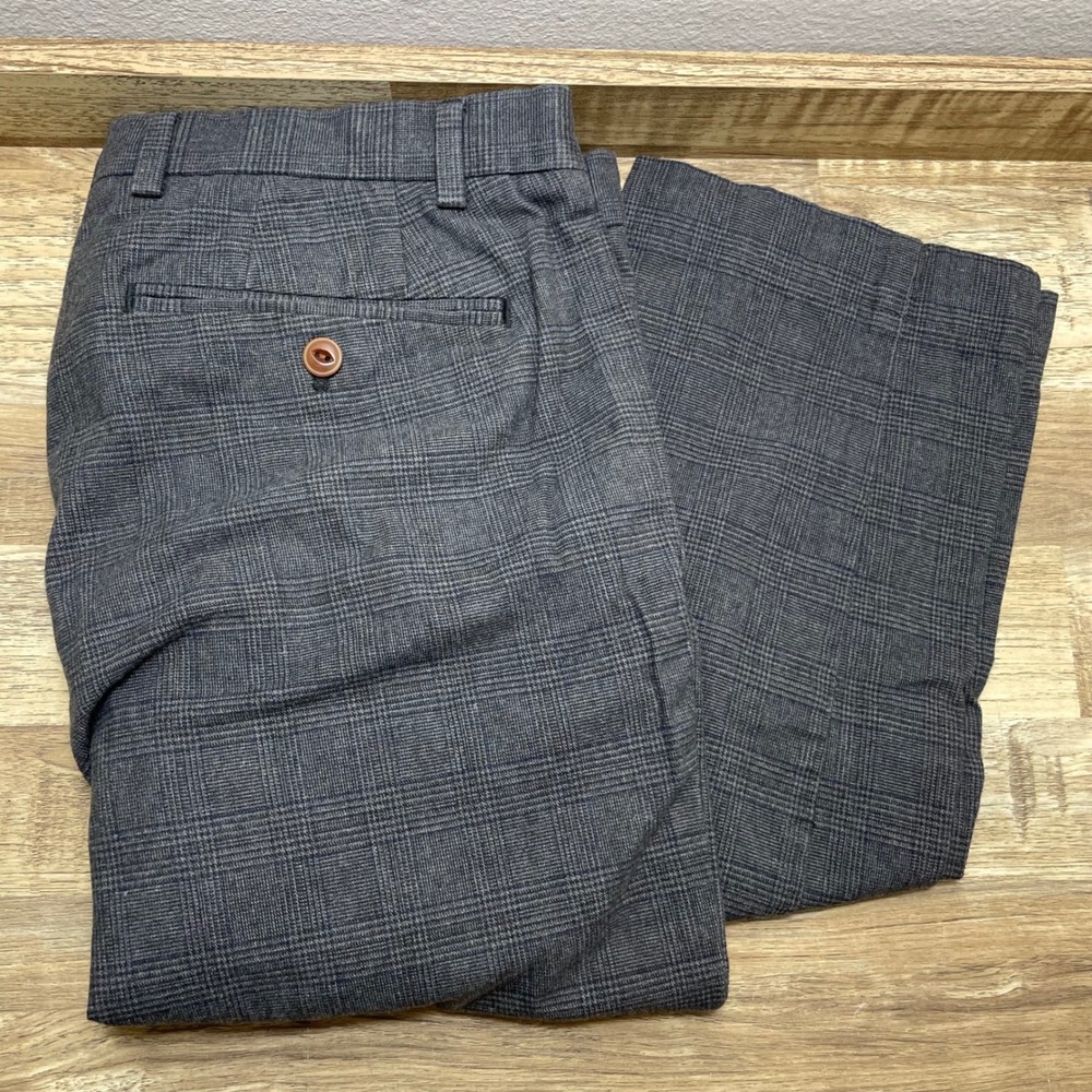 Brooks Brothers Red Fleece Mens Grey Glen Plaid Cotton Trousers 31x32 Slim Fit
